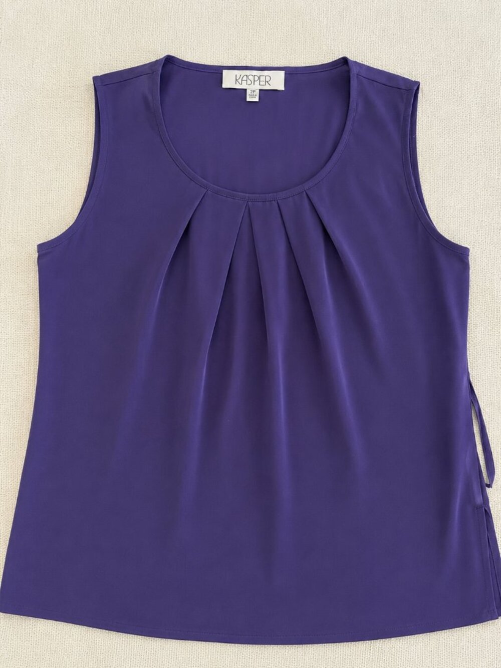 Kasper Purple Sleeveless Blouse Size 2P Elegant Pleated Neck Shell Top